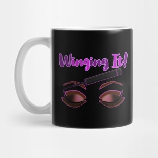 Winging It! Winged Liquid Eyeliner Makeup Pun (Black Background) Mug